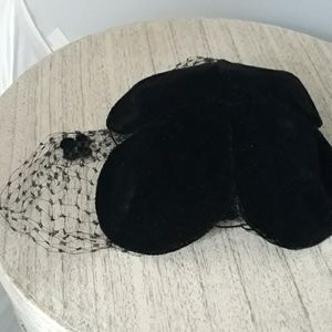 Vintage Black Velvet Hat with Veil